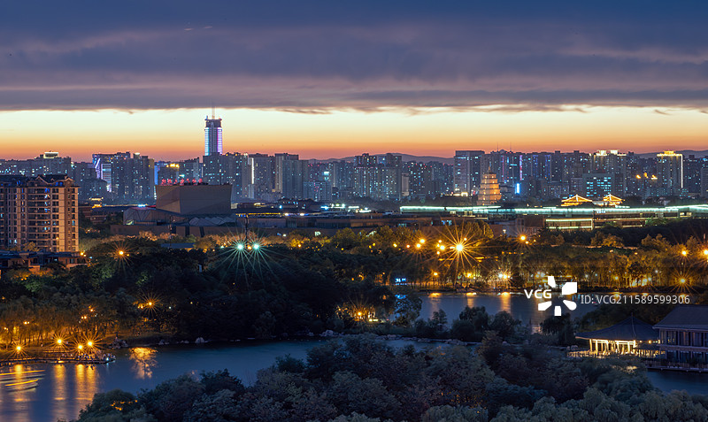 西安曲江夜景图片素材