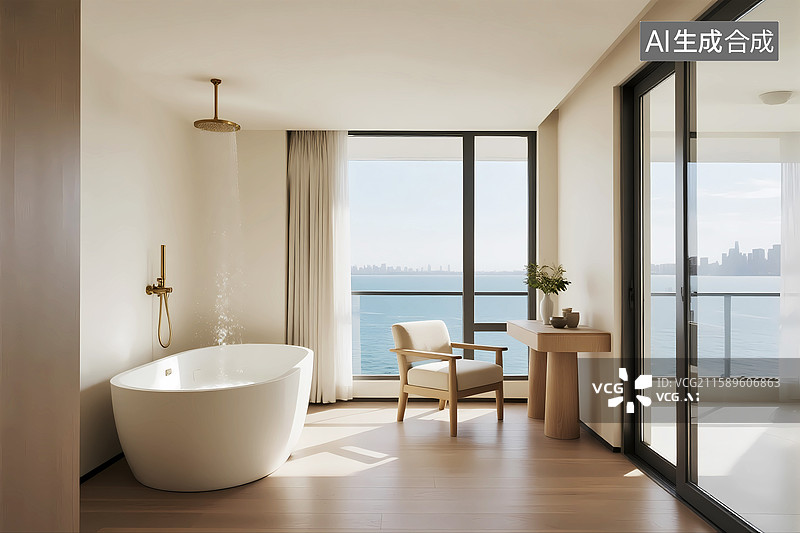 【AI数字艺术】阳台浴室高档装修住宅内部场景墙面图片素材