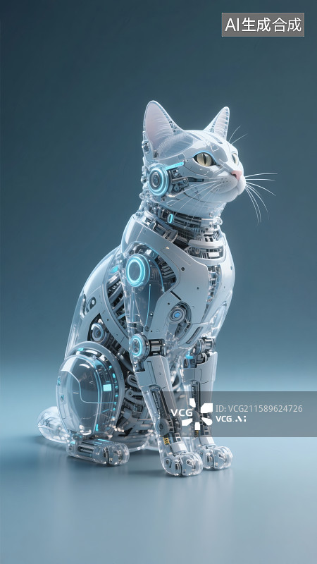 【AI数字艺术】纯色背景，一只坐立的机器猫图片素材