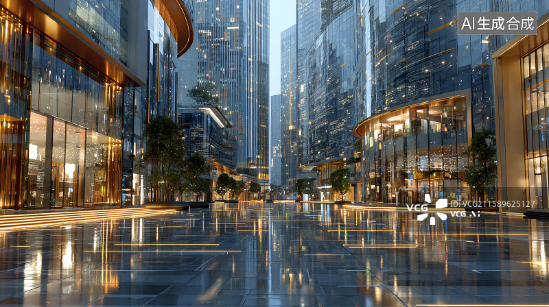 【AI数字艺术】城市市中心，商业步行街，道路两旁的商店，购物消费图片素材