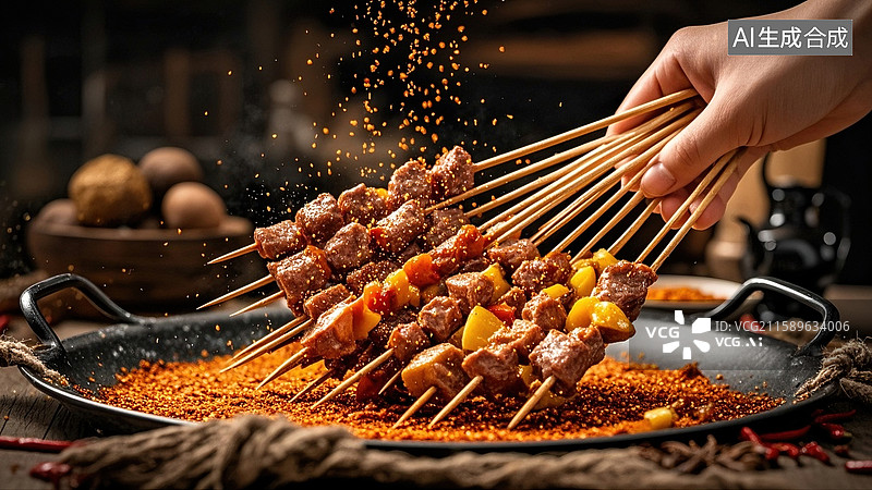 【AI数字艺术】孜然烤羊肉串图片素材