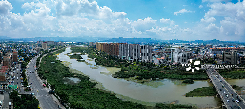 盖州市 七家屋 小吴屯 清河广场 大清河 航拍图片素材