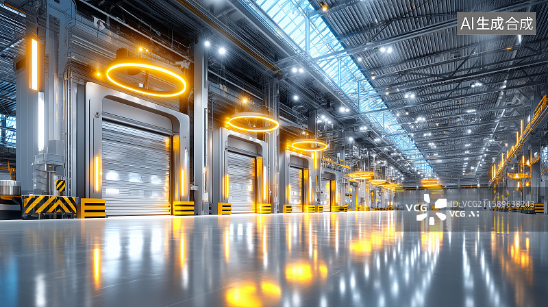 【AI数字艺术】现代化工业车间内部图片素材