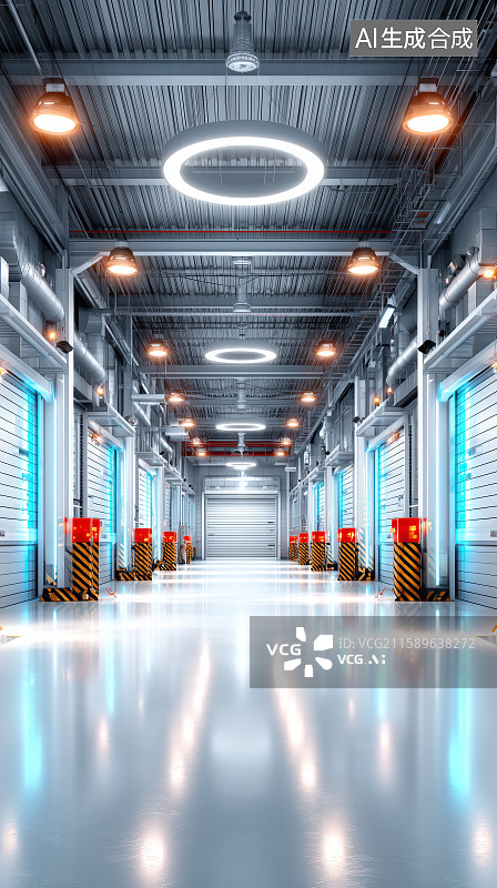 【AI数字艺术】现代化工业车间内部图片素材