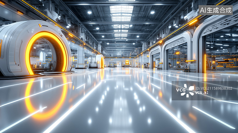 【AI数字艺术】现代化工业车间内部图片素材