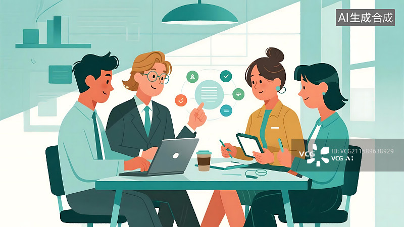 【AI数字艺术】扁平风ai辅助工作流职场商务插画图片素材