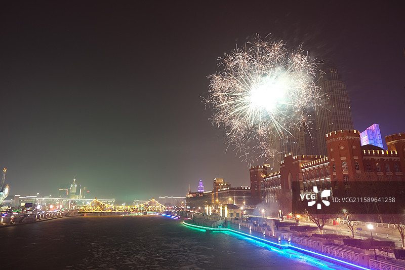 天津滨江道街景与城市风光图片素材