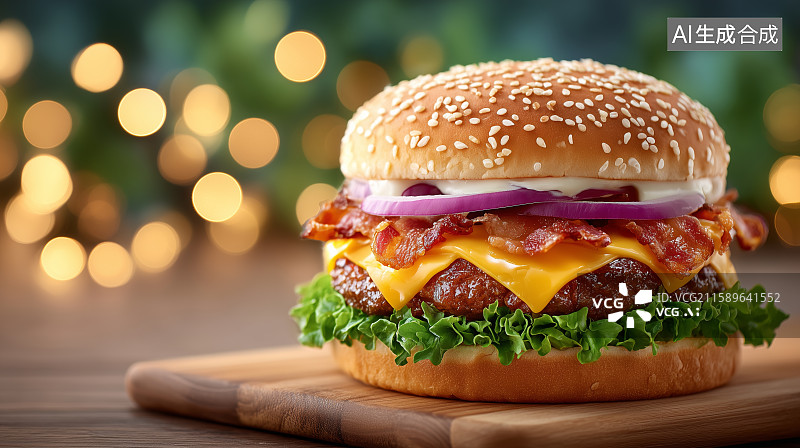 【AI数字艺术】芝士培根汉堡特写图片素材