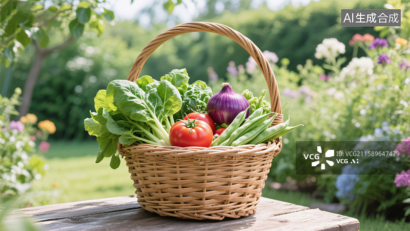 【AI数字艺术】田园蔬菜篮的丰收喜悦图片素材