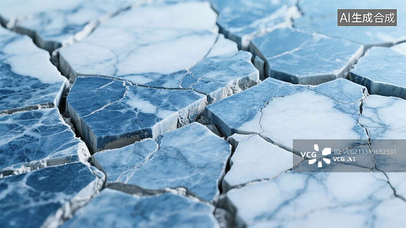 【AI数字艺术】冰裂纹理的蓝色表面图片素材