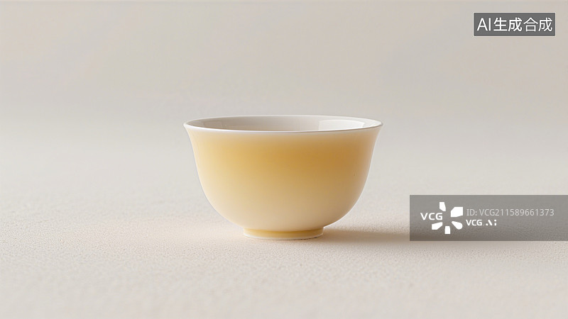 【AI数字艺术】一个简约风格的浅黄色陶瓷茶杯置于白色背景上图片素材