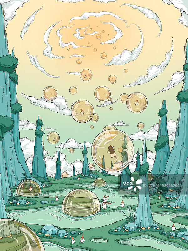 平行世界的插画|随着气泡飘到想去的地方图片素材