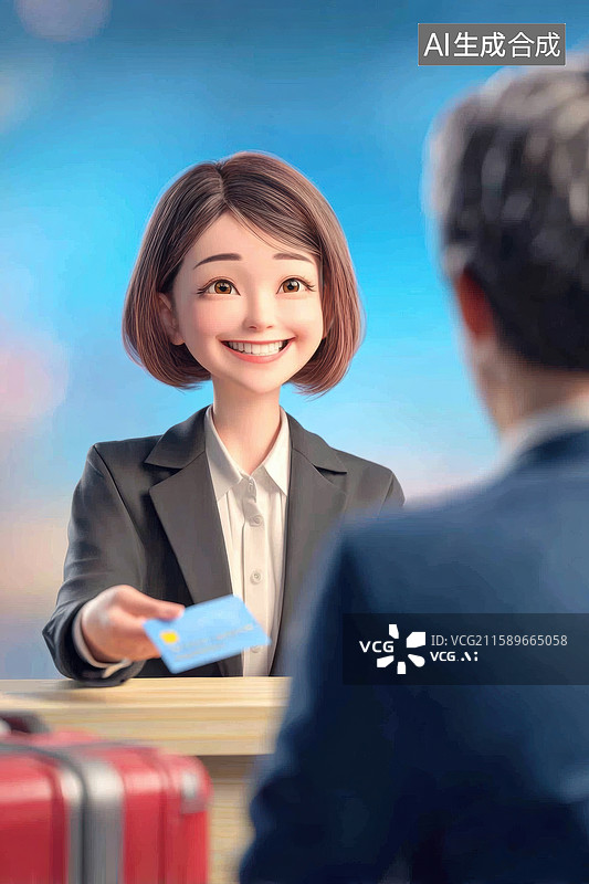 【AI数字艺术】微笑服务：机场柜台的友好接待图片素材