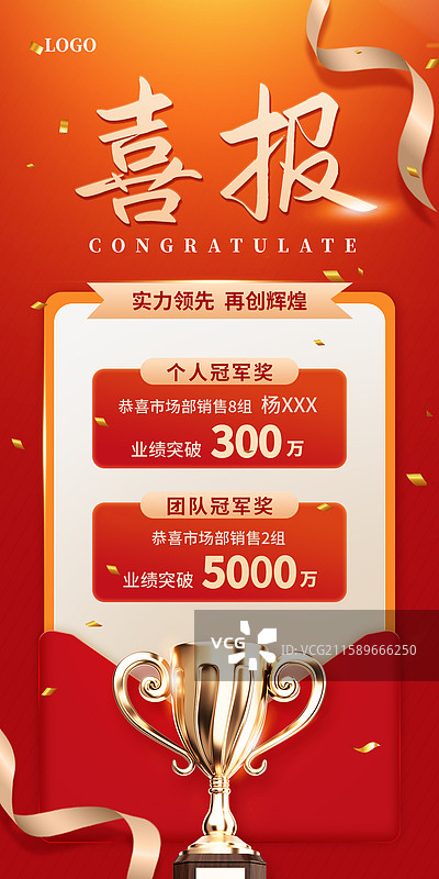 红色喜庆奖杯喜报捷报海报模板图片素材