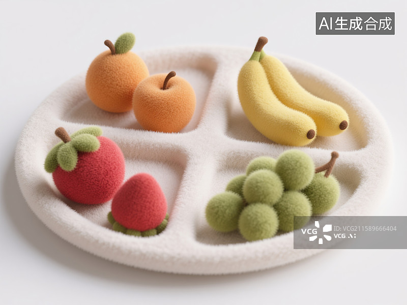 【AI数字艺术】奇思妙想3D毛毡插画分隔盘中的多样水果创意商业背景金融科技年度报告经济演示农业果蔬独特设计元素图片素材
