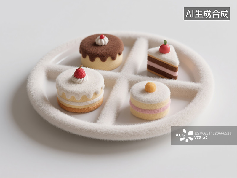 【AI数字艺术】分隔盘中的多样蛋糕3D毛毡插画创意商业背景下午茶烘培早餐金融科技年度报告经济演示图片素材