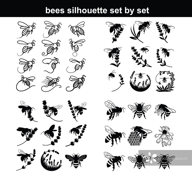 蜜蜂剪影集合图片素材