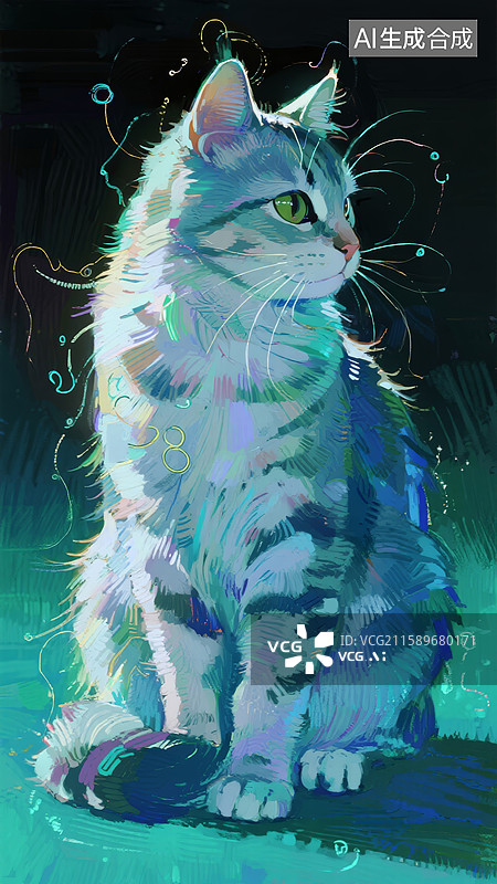 【AI数字艺术】猫咪夜晚凝视图片素材