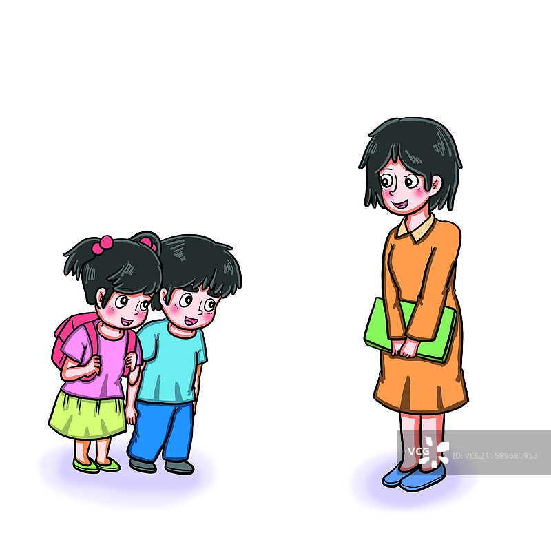 教师节 学生给老师鞠躬 ，两个可爱的孩子图片素材