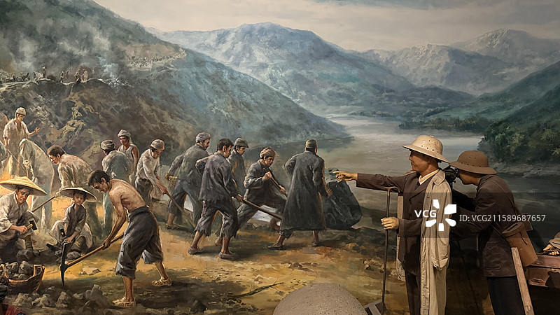 腾冲滇西抗战纪念馆1937年抢修滇缅公路画幅图片素材