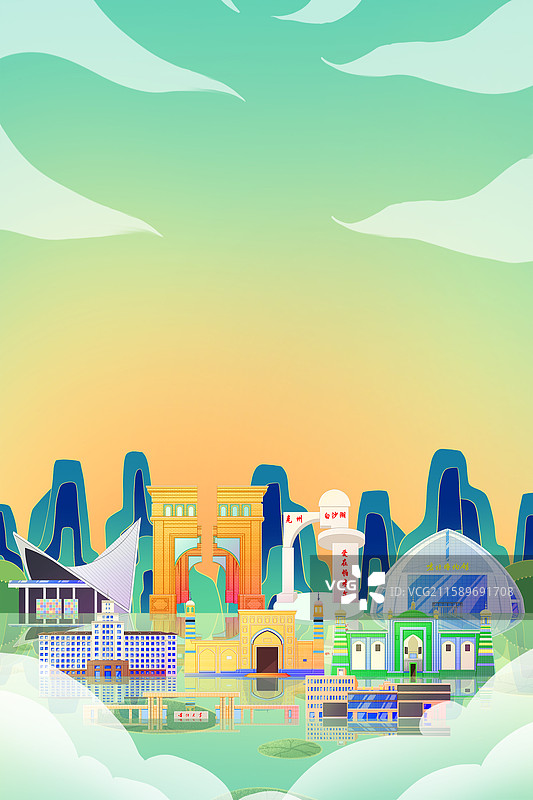 国潮风新中式绿色新疆喀什旅游景点建筑图片素材