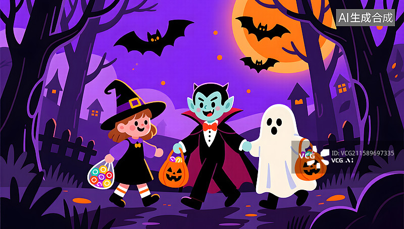 【AI数字艺术】万圣节的快乐小巫师插画图片素材
