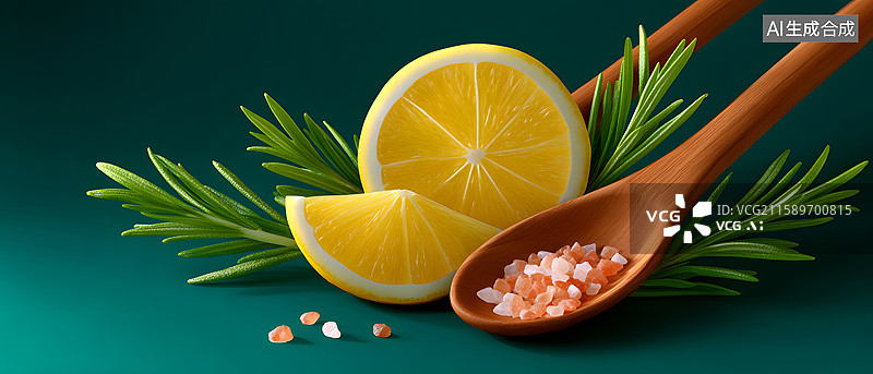 【AI数字艺术】柠檬生姜与草本的清新背景图片素材