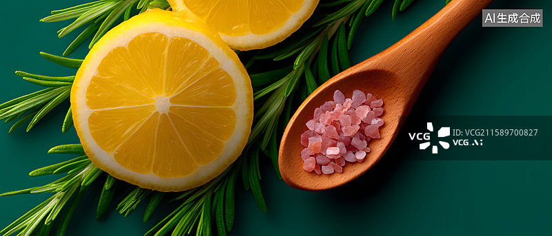 【AI数字艺术】柠檬生姜与草本的清新背景图片素材