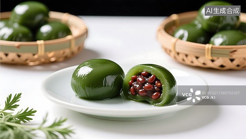 【AI数字艺术】清明节青团的传统美味糕点插图图片素材