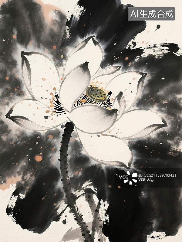 【AI数字艺术】水墨画荷花图片素材