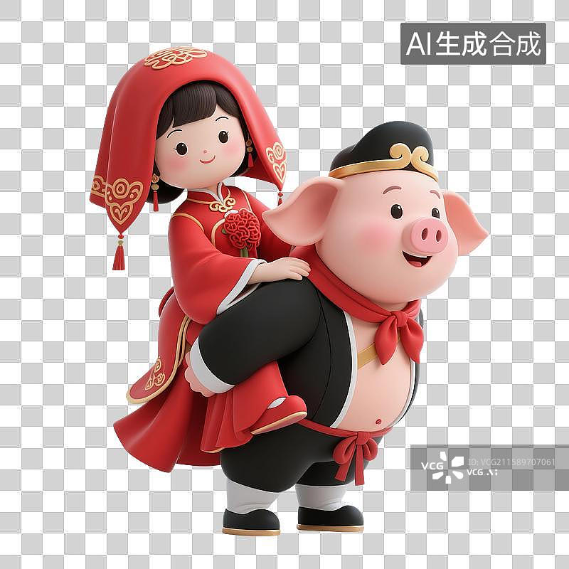 【AI数字艺术】3D渲染，西游记卡通人物形象，猪八戒，猪八戒背新娘，免抠元素图片素材