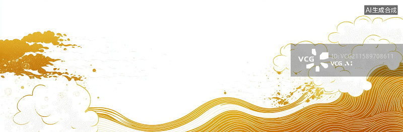【AI数字艺术】金色波浪与云朵的抽象艺术背景图片素材
