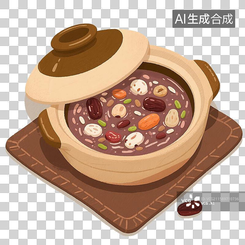 【AI数字艺术】治愈系手绘插画，一锅粥，八宝粥，杂粮粥，养生粥，腊八粥，腊八节，免抠元素图片素材