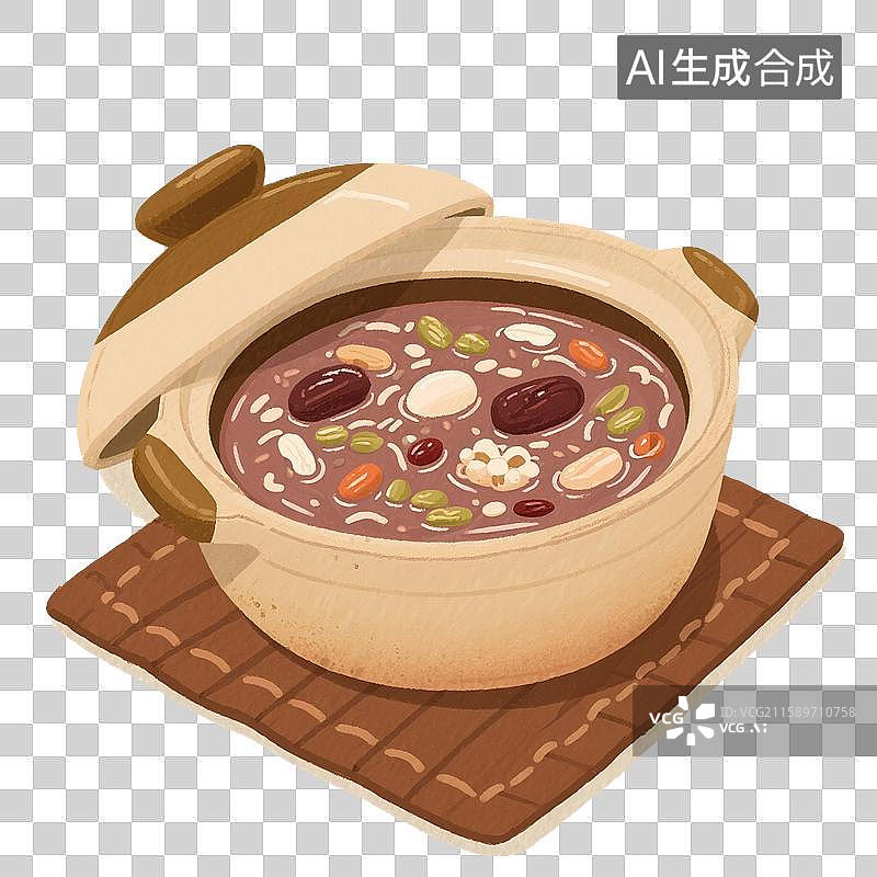 【AI数字艺术】治愈系手绘插画，一锅粥，八宝粥，杂粮粥，养生粥，腊八粥，腊八节，免抠元素图片素材