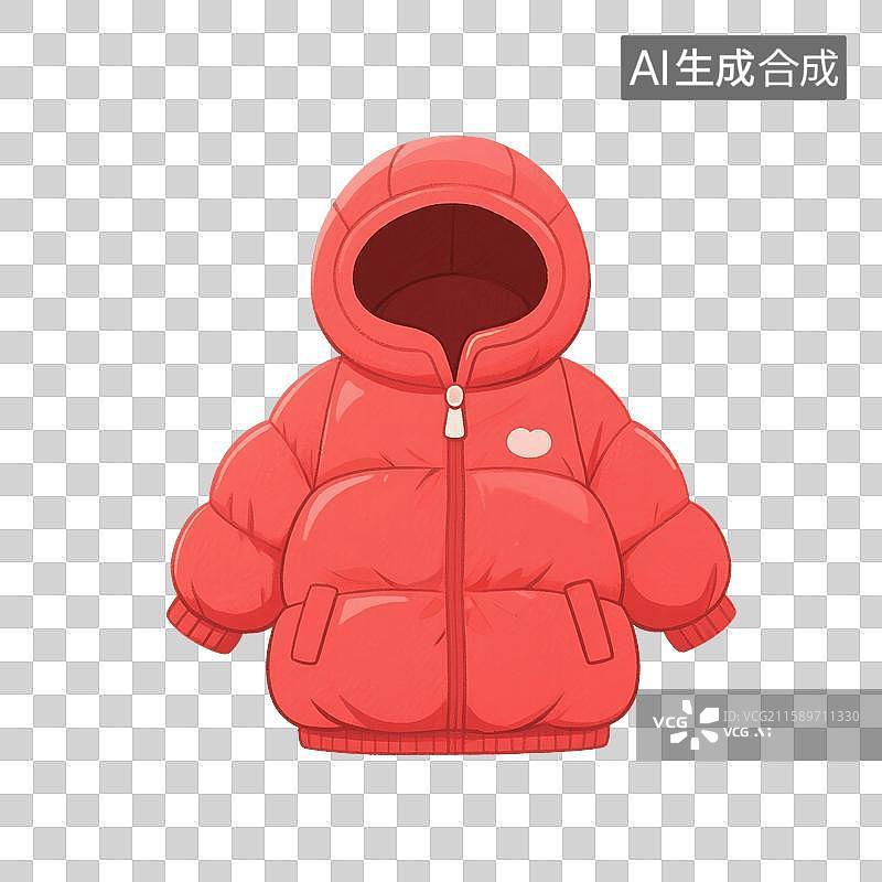【AI数字艺术】手绘插画，红色羽绒服，棉服，短款羽绒服，冬天厚外套，上衣，免抠元素图片素材