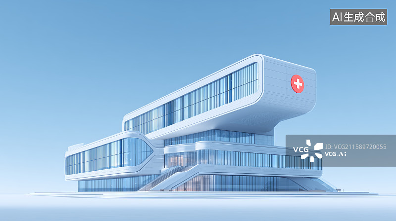 【AI数字艺术】现代医院建筑3D场景图片素材