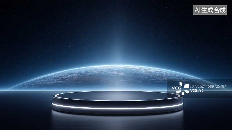 【AI数字艺术】太空地球科技展示台图片素材