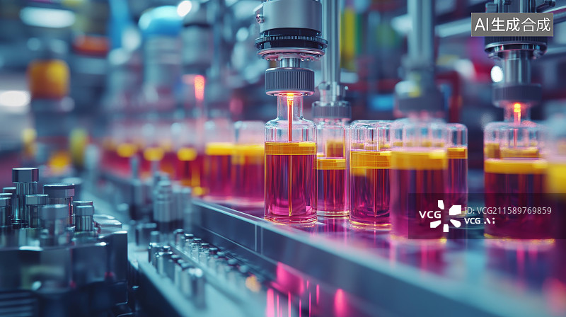 【AI数字艺术】自动化生产线上的液体灌装过程图片素材