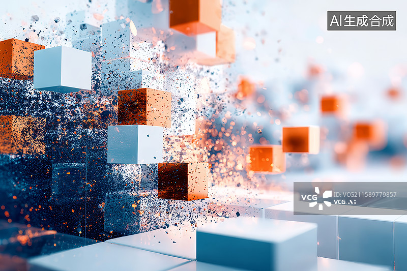 【AI数字艺术】立方体与粒子的动态交互图片素材