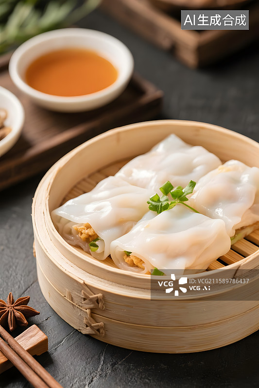 【AI数字艺术】晶莹剔透的蒸肠粉图片素材