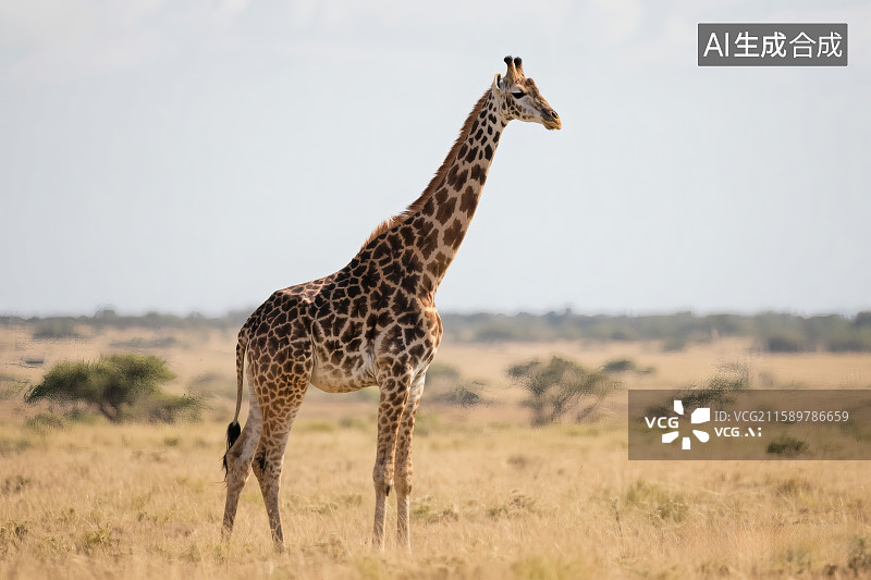 【AI数字艺术】非洲大草原为背景，一只长颈鹿图片素材