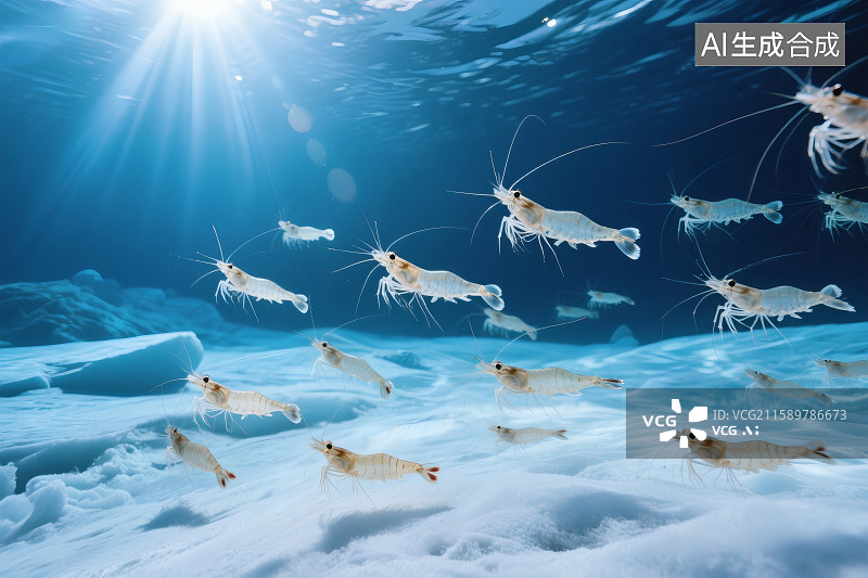 【AI数字艺术】水下摄影，海底的南极磷虾族群图片素材
