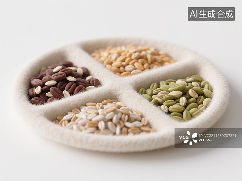 【AI数字艺术】创新3D毛毡插画分隔盘中的多样稻谷创意商业白色背景金融科技年度报告经济独特设计元素图片素材