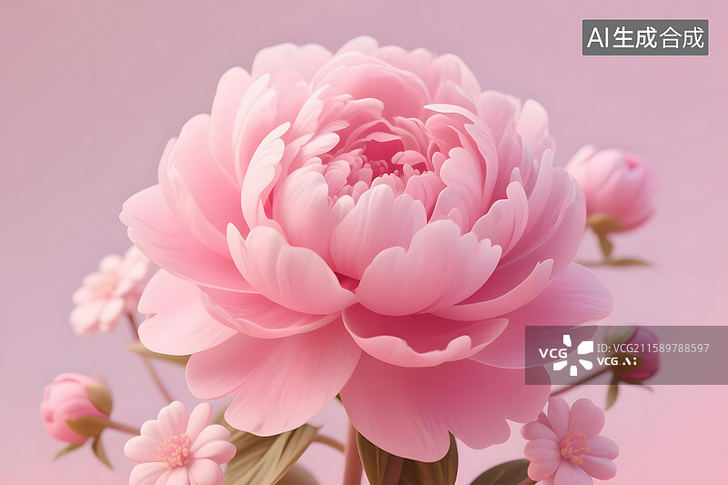 【AI数字艺术】盛开的粉色牡丹花唯美3D插画图片素材