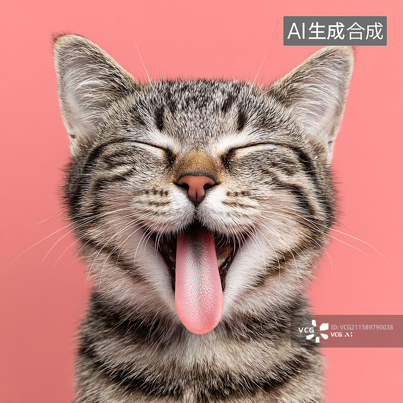 【AI数字艺术】吐舌卖萌的可爱小猫图片素材