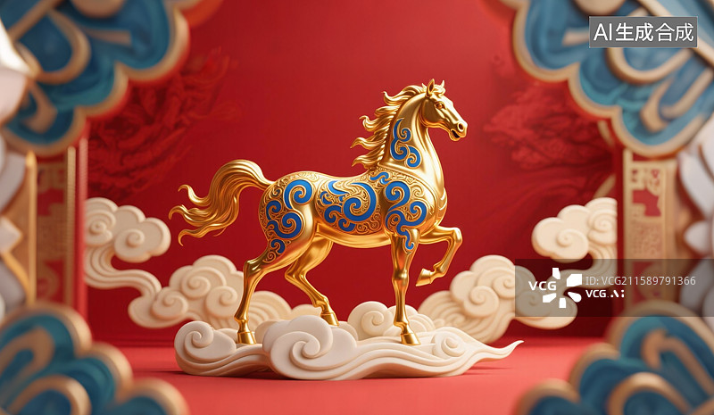【AI数字艺术】国风马年，2026马年，金马图片素材