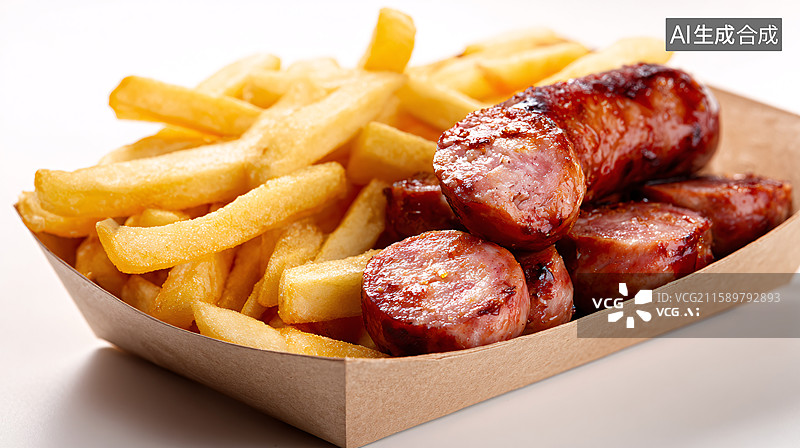 【AI数字艺术】香气四溢的烤肠薯条图片素材