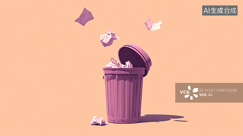 【AI数字艺术】垃圾桶与纸团图片素材