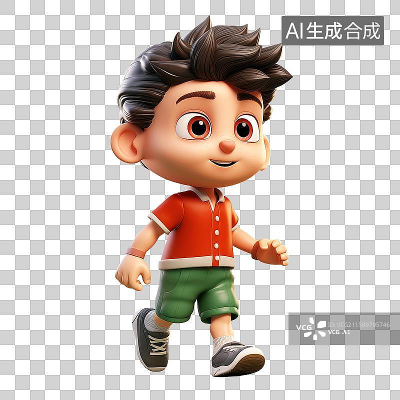 【AI数字艺术】一个亚洲男孩3D肖像插画背景图片素材