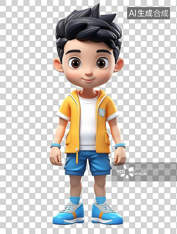 【AI数字艺术】一个亚洲男孩3D肖像插画背景图片素材